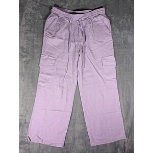 Blue Sol Womens Med Lavender Linen Blend Wide Leg Cargo Pants Purple Drawstring